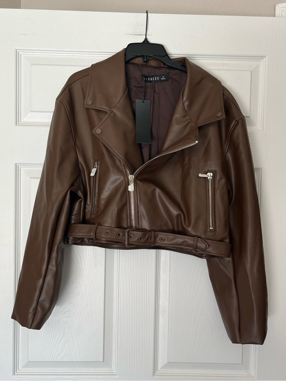 Lioness Faux Leather Cropped Moto Jacket